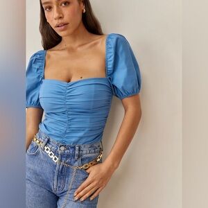 NWT Reformation | Radish Top Puff Sleeve Smock Back Side Ruching Size 10 Boho